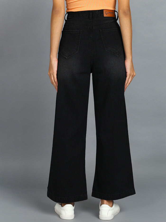 Women's Dark Grey Wide Leg Fit Washed Jeans