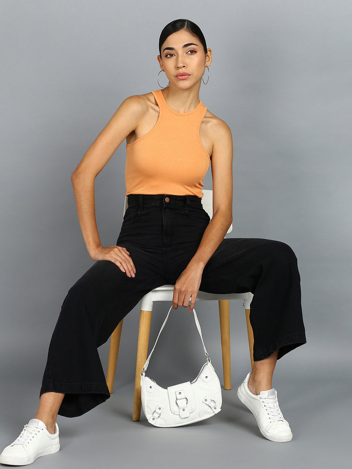 Women's Dark Grey Wide Leg Fit Washed Jeans