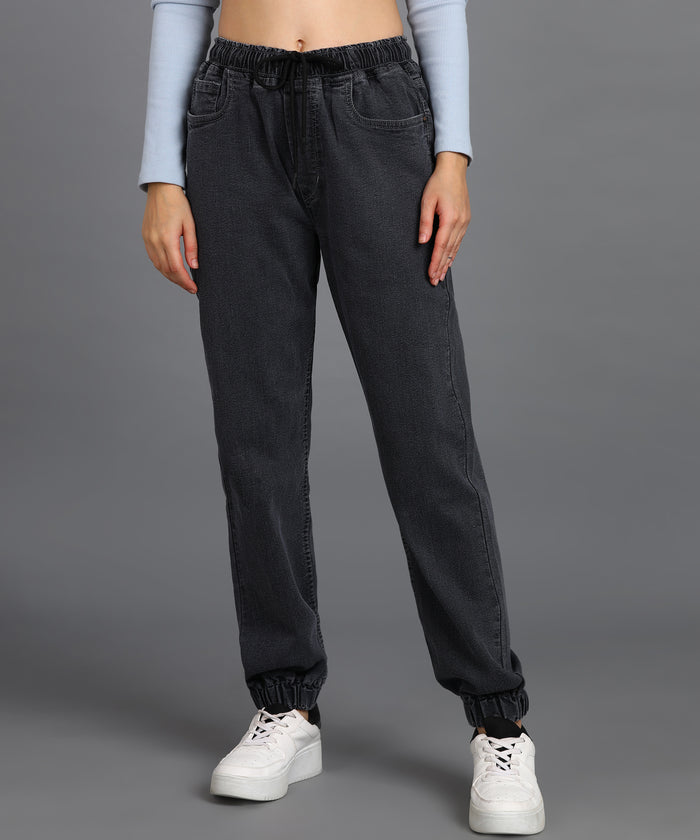 Women's Grey Regular Fit Washed Jogger Jeans