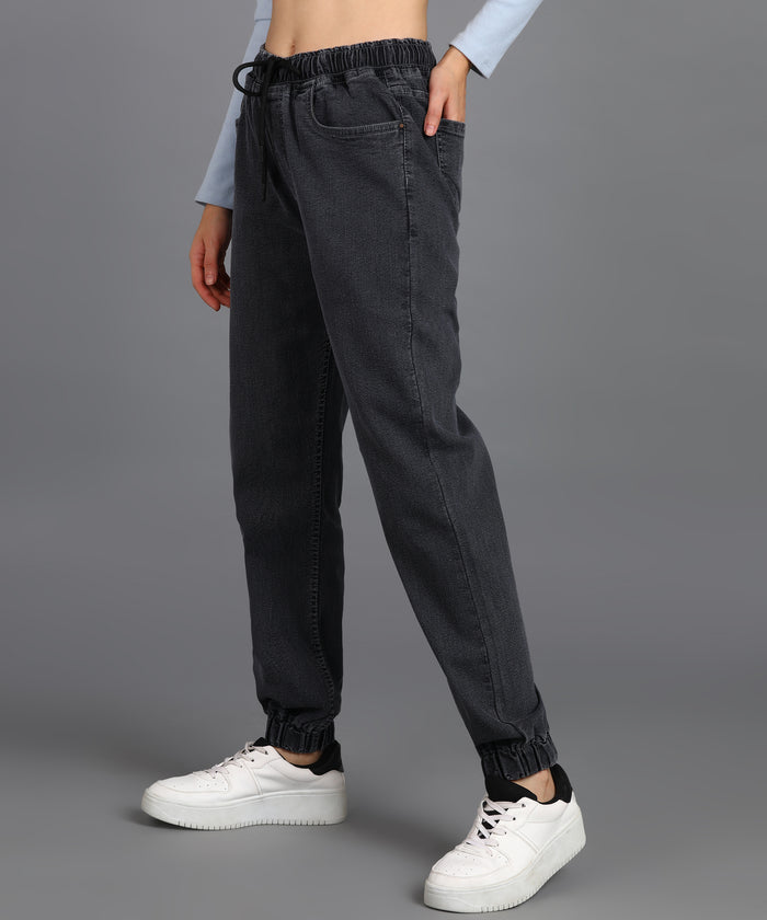 Women's Grey Regular Fit Washed Jogger Jeans