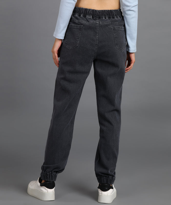 Women's Grey Regular Fit Washed Jogger Jeans