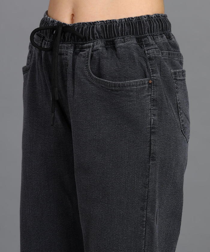 Women's Grey Regular Fit Washed Jogger Jeans