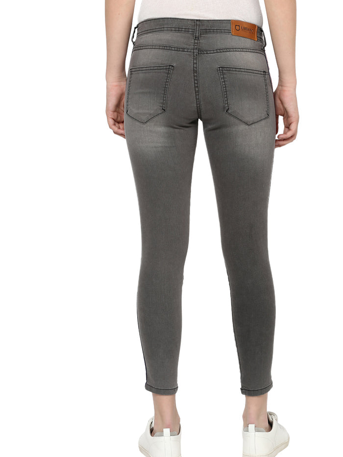 Women's Grey Side Striped Skinny Fit Jeans Stretch