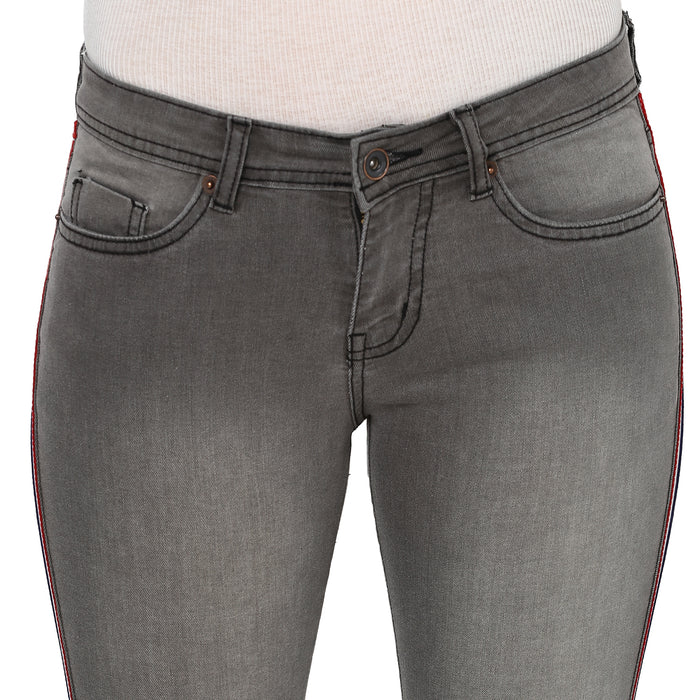 Women's Grey Side Striped Skinny Fit Jeans Stretch