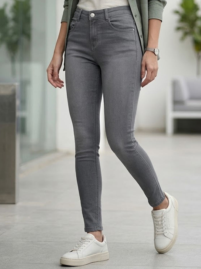 Women's Grey Skinny Fit Washed Jeans