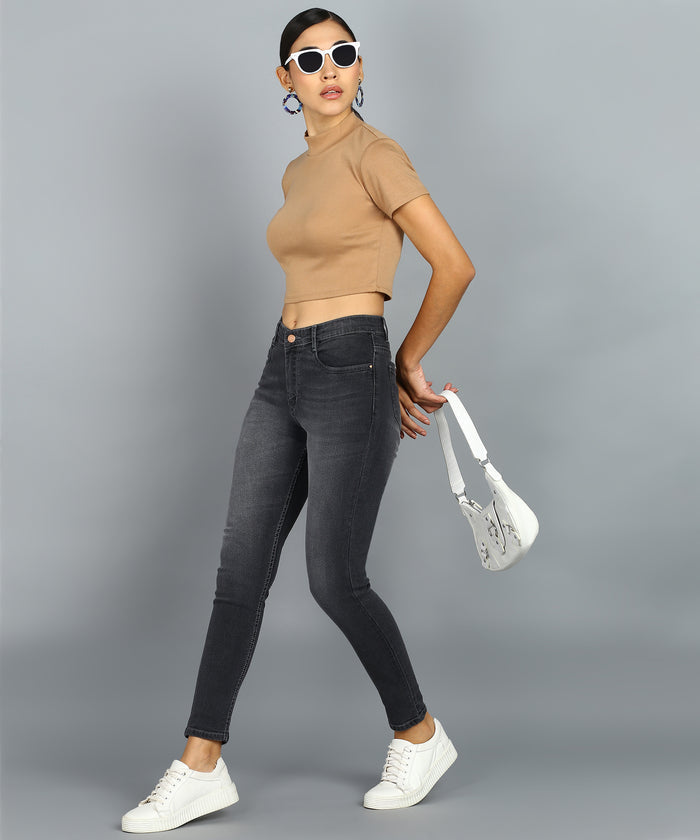 Women's Grey Skinny Fit Washed Jeans