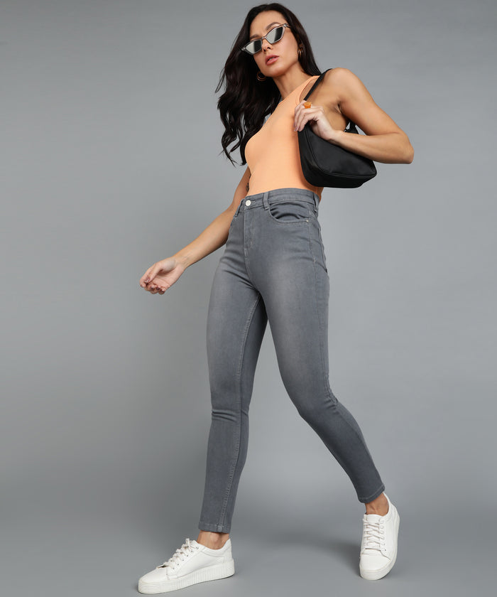 Women's Grey Skinny Fit Washed Jeans