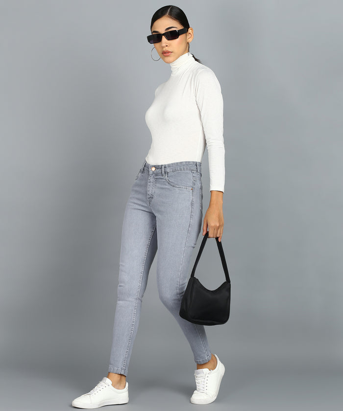 Women's Grey Skinny Fit Washed Jeans