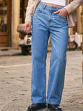 Women's Ice Blue Wide Leg Fit Washed Jeans