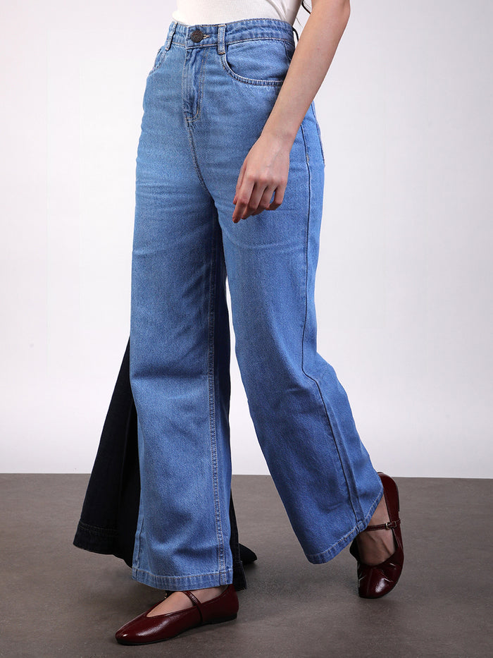Women's Ice Blue Wide Leg Fit Washed Jeans
