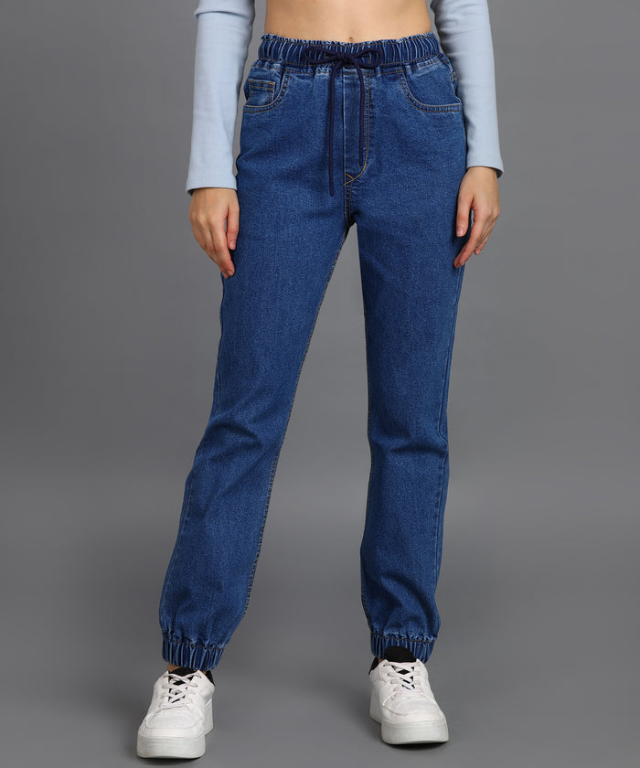 Women's Light Blue Regular Fit Washed Jogger Jeans
