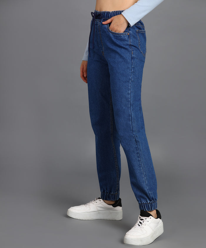 Women's Light Blue Regular Fit Washed Jogger Jeans