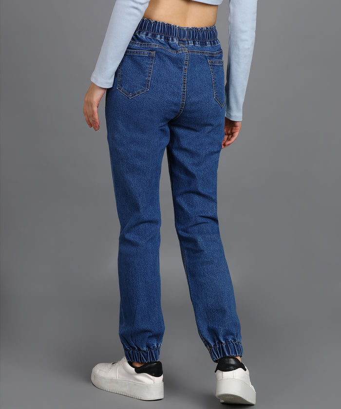 Women's Light Blue Regular Fit Washed Jogger Jeans