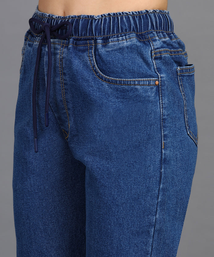 Women's Light Blue Regular Fit Washed Jogger Jeans