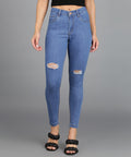 Women's Light Blue Skinny Fit Mild Distressed Washed Jeans