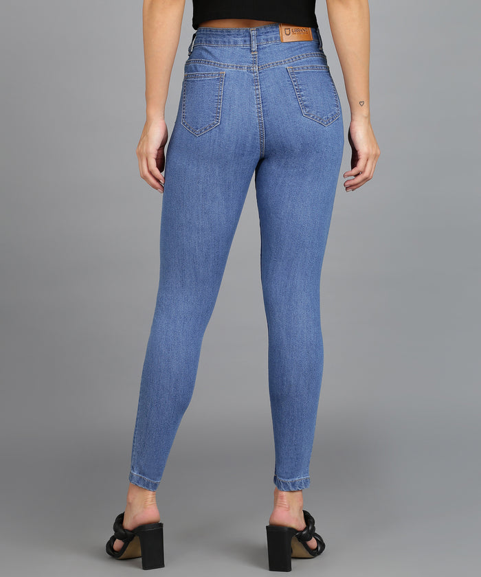 Women's Light Blue Skinny Fit Mild Distressed Washed Jeans
