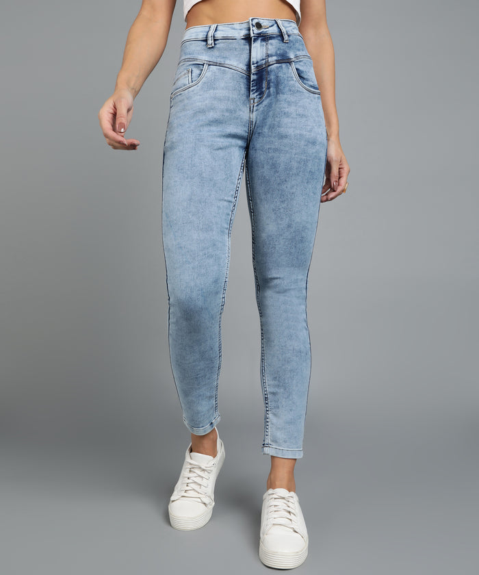 Women's Light Blue Skinny Fit Washed Jeans
