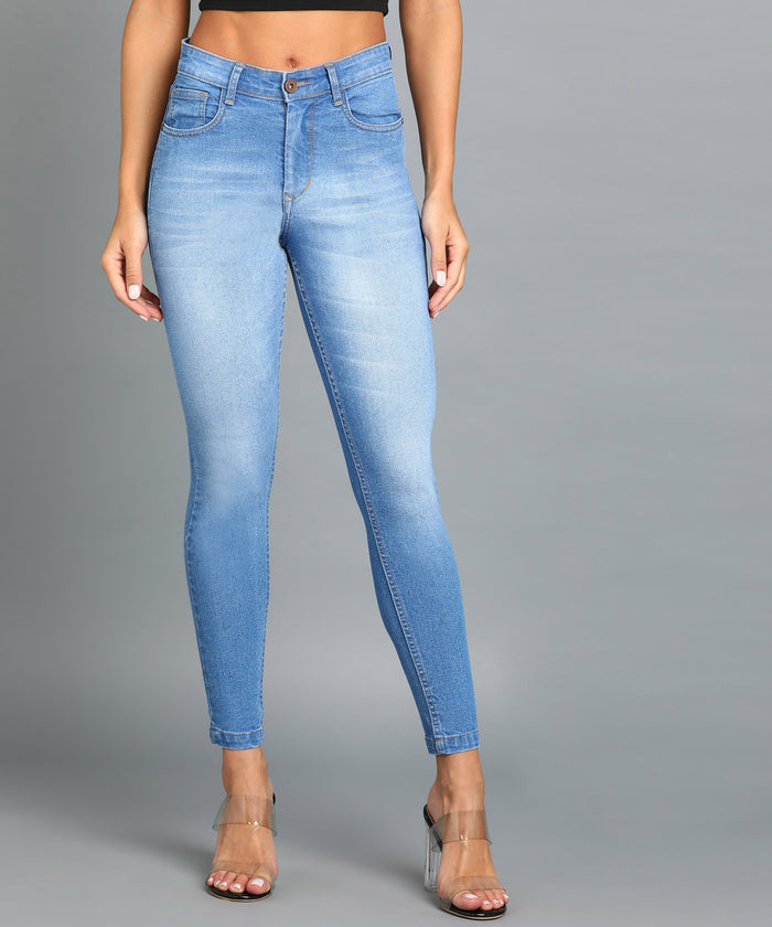Women's Light Blue Skinny Fit Washed Jeans