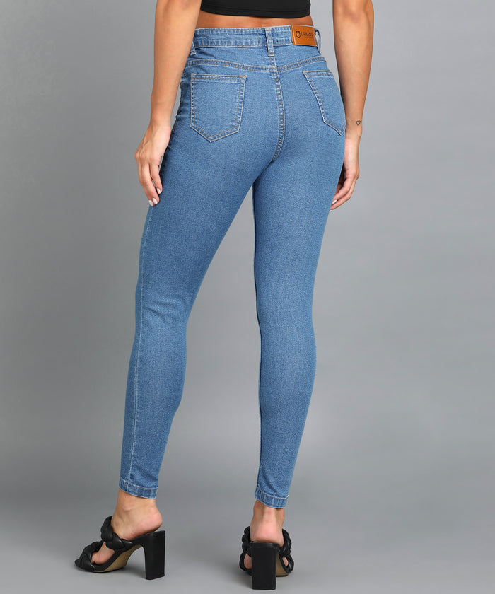 Women's Light Blue Skinny Fit Washed Jeans