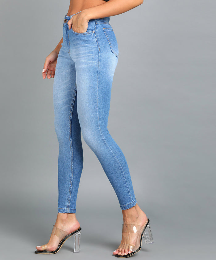 Women's Light Blue Skinny Fit Washed Jeans