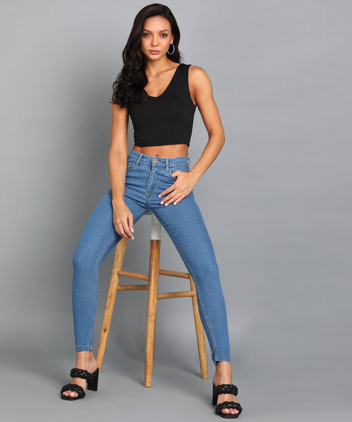 Women's Light Blue Skinny Fit Washed Jeans