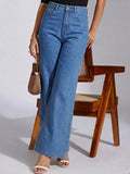 Women's Light Blue Wide Leg Fit Washed Jeans