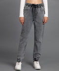 Women's Light Grey Regular Fit Washed Jogger Jeans