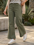 Women's Olive Green Wide Leg Fit Washed Jeans
