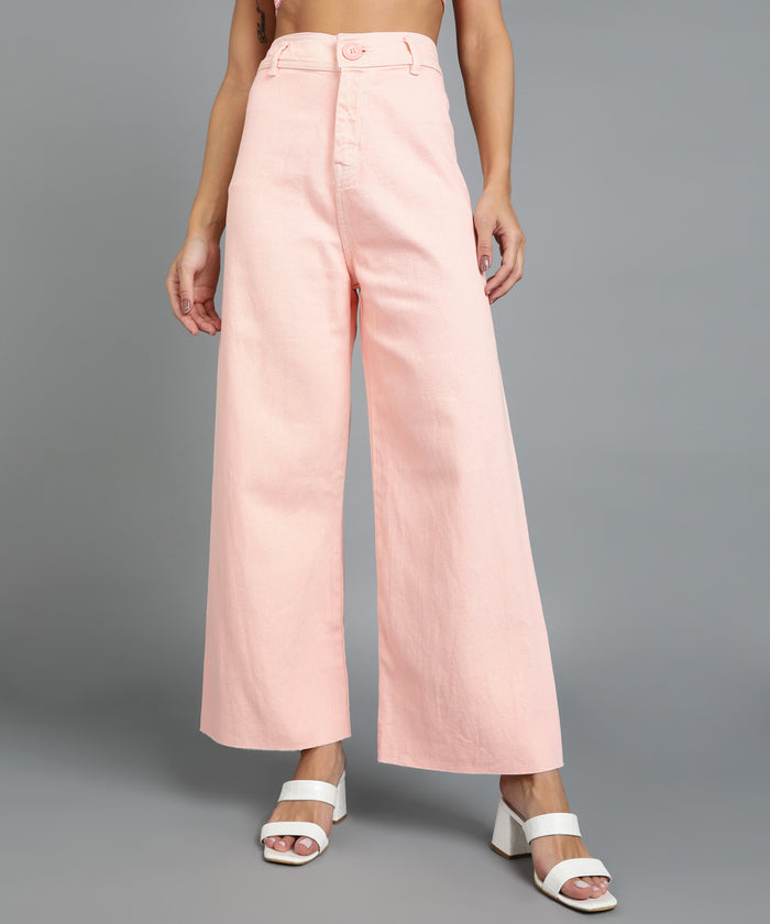 Women's Orange Wide Leg Fit Washed Jeans