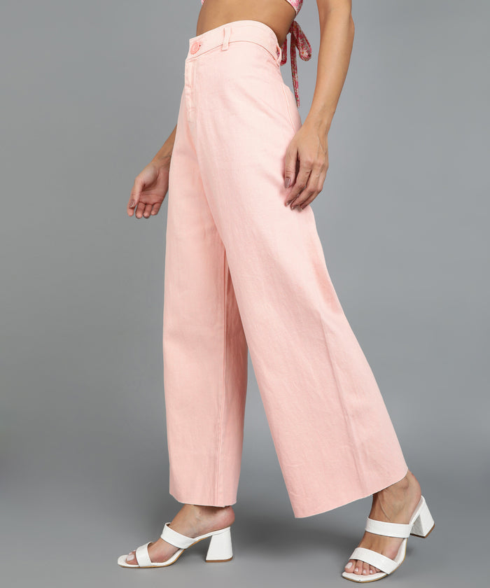 Women's Orange Wide Leg Fit Washed Jeans