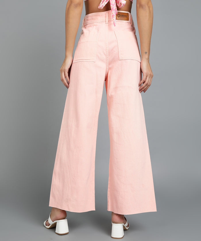 Women's Orange Wide Leg Fit Washed Jeans
