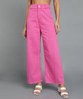 Women's Pink Wide Leg Fit Washed Jeans