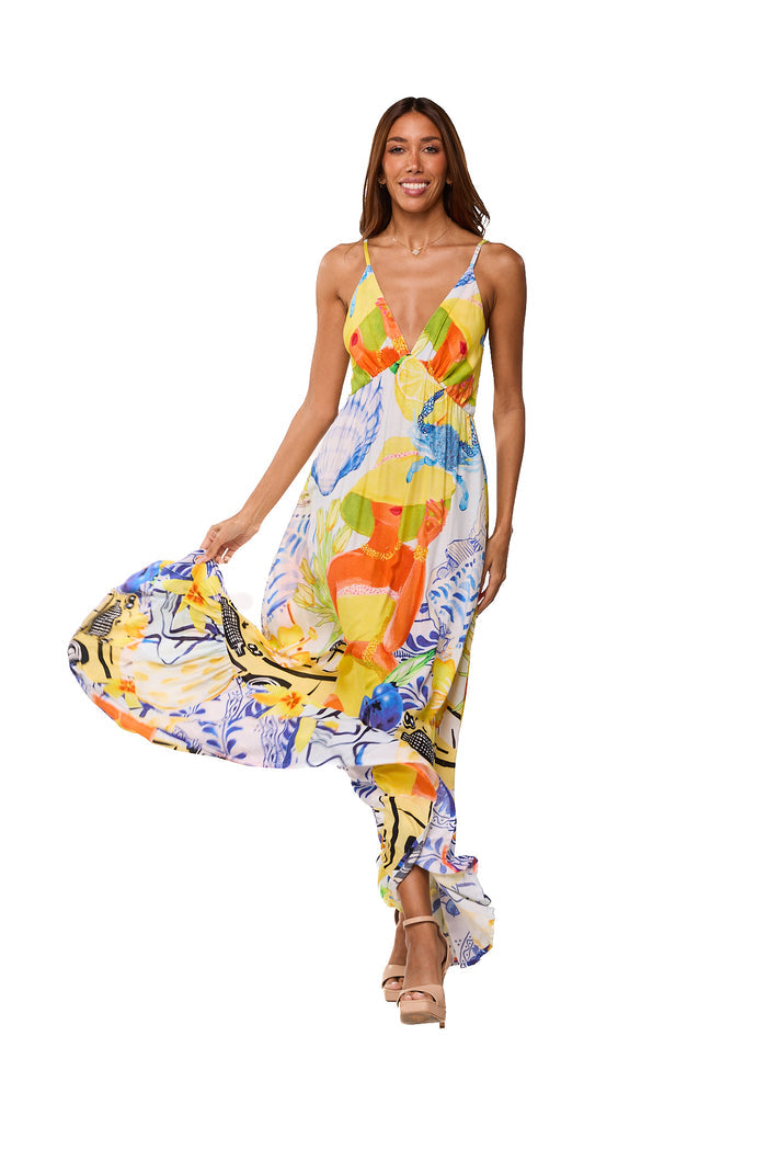 Yellow Tropical Maxi Dress- AKC-31815