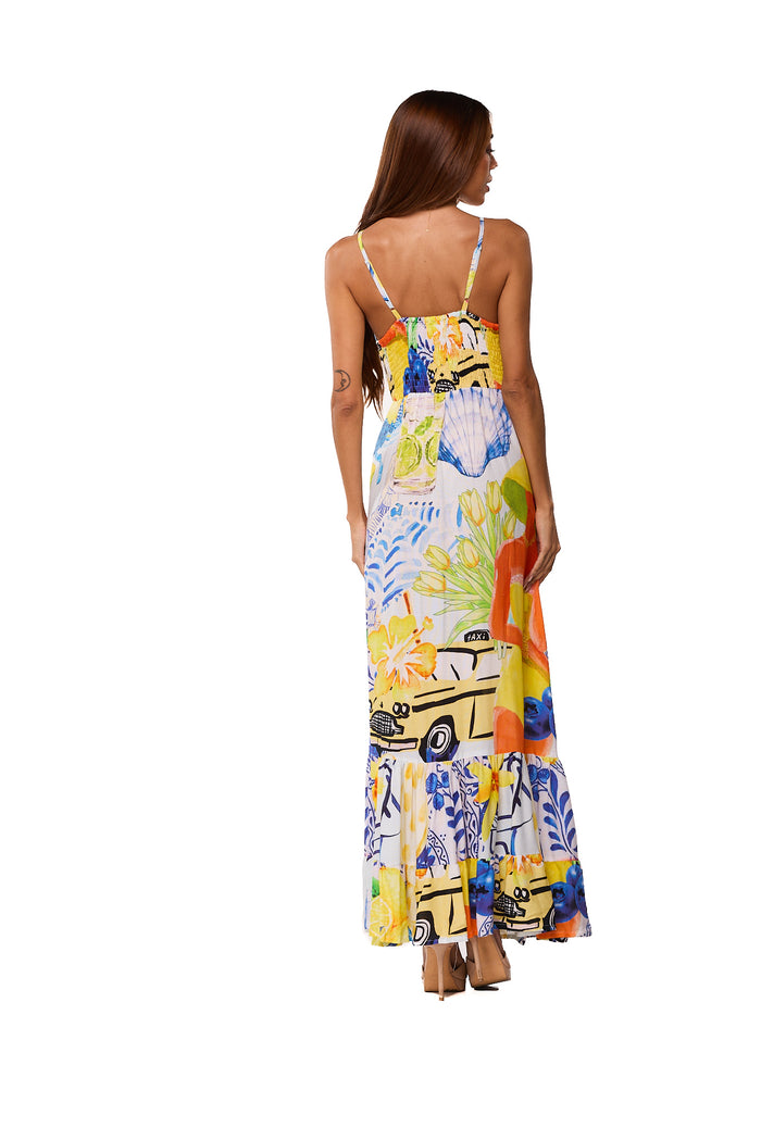 Yellow Tropical Maxi Dress- AKC-31815