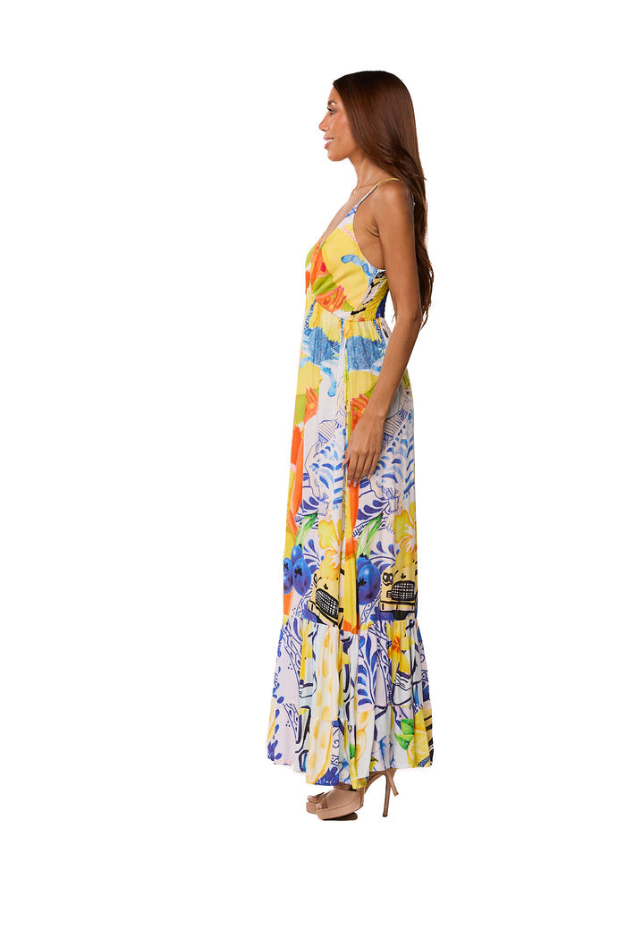 Yellow Tropical Maxi Dress- AKC-31815