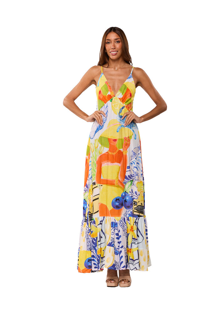 Yellow Tropical Maxi Dress- AKC-31815